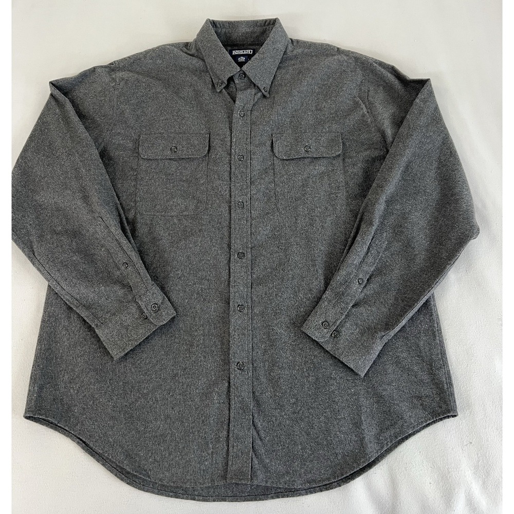 Mens Lands' End Long‎ Sleeve Gray Soft Flannel Button Up Shirt Size XL New